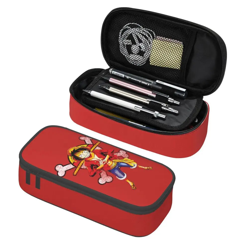 Custom One P-Pieces Cute Pencil Case Boys Girls Large Capacity Straw Hat Pirates Skull Pencil Bag Students Stationery