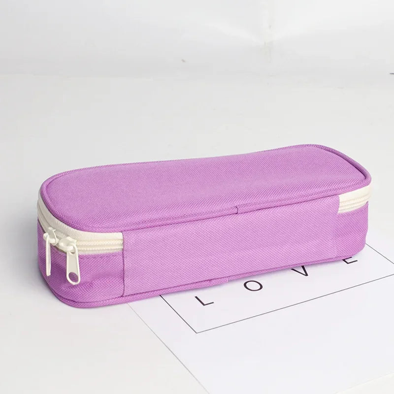 1 Piece Simplicity Student Pencil Case Creative Fashion Solid Color Pencil Bag High Capacity Canvas Stationery Storage Bag