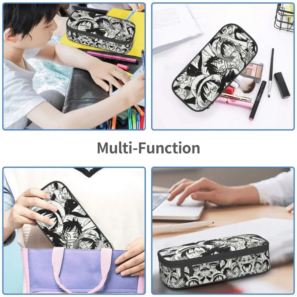 Custom One P-Pieces Cute Pencil Case Boys Girls Large Capacity Straw Hat Pirates Skull Pencil Bag Students Stationery