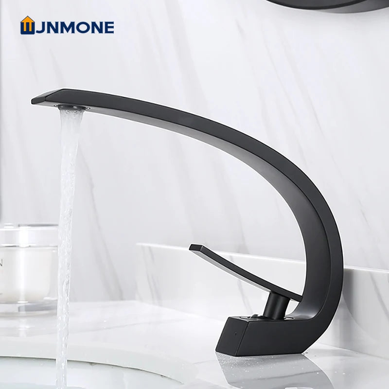 Modern Bathroom Sink Faucet Deck Mounted Brass Mixer Water Tap One Hole Crane Vanity Washbasin Black Basin Faucets for Bathroom