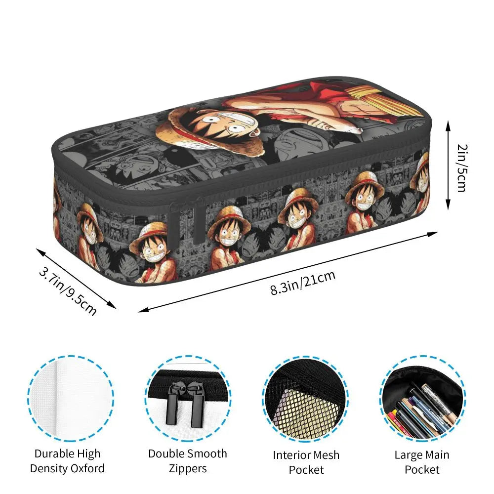 Custom One P-Pieces Cute Pencil Case Boys Girls Large Capacity Straw Hat Pirates Skull Pencil Bag Students Stationery