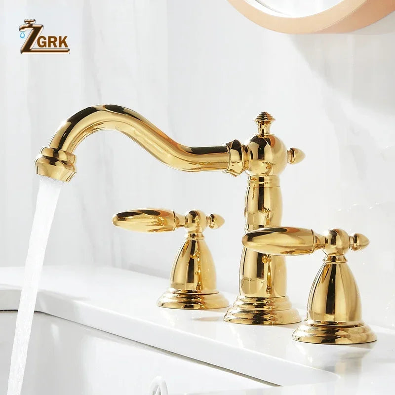 3 PCS Bathroom Faucets Dual Holder Three Hole Widespread Bathroom Sink Basin Faucets Deck Mounted Mixer Tap