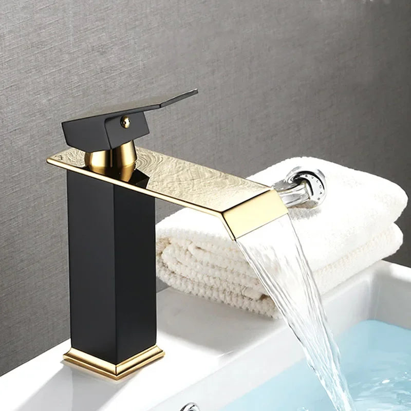 Basin Faucet Gold Black/White Waterfall Faucet Brass Bathroom Faucet Bathroom Basin Faucet Mixer Tap Hot and Cold Sink Faucet