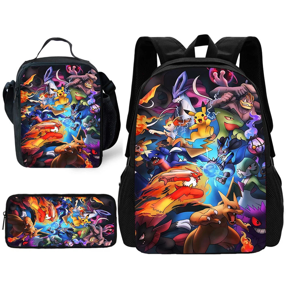 Cute Potdemiel cartoon Ball Child School Backpack with Lunch Bags ,Pencil Bags ,School Bags for Boys Girls P-PokéS Best Gift