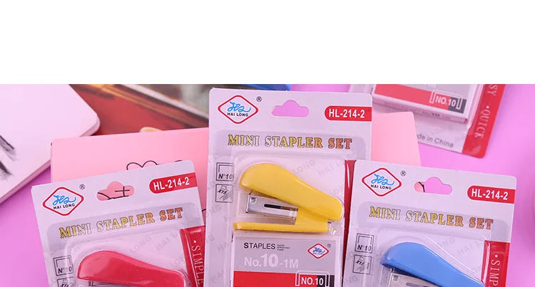 1Set Random Color Mini Size Stapler Set Solid Office Stationery Student Use For No. 10 Staples