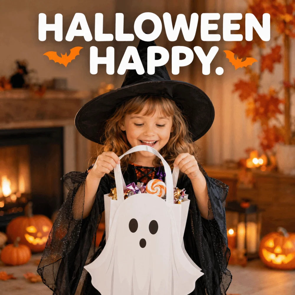 Halloween Home Decoration White Halloween Paper Bag Handbag Cartoon Ghost Packaging Bag Funny Festival Candy Gift Bag Kids