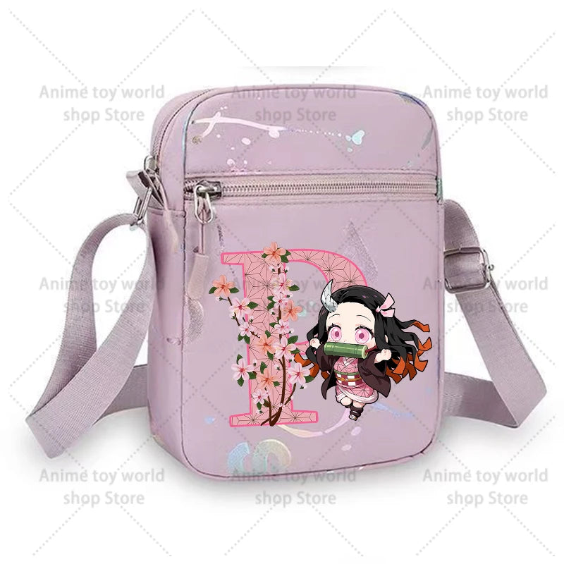 Demon Slayer Shoulder Bag for Girl Cartoon Kamado Letter Adjustable Multiple Compartments Mobile Phone Bag Casual Crossbody Bag