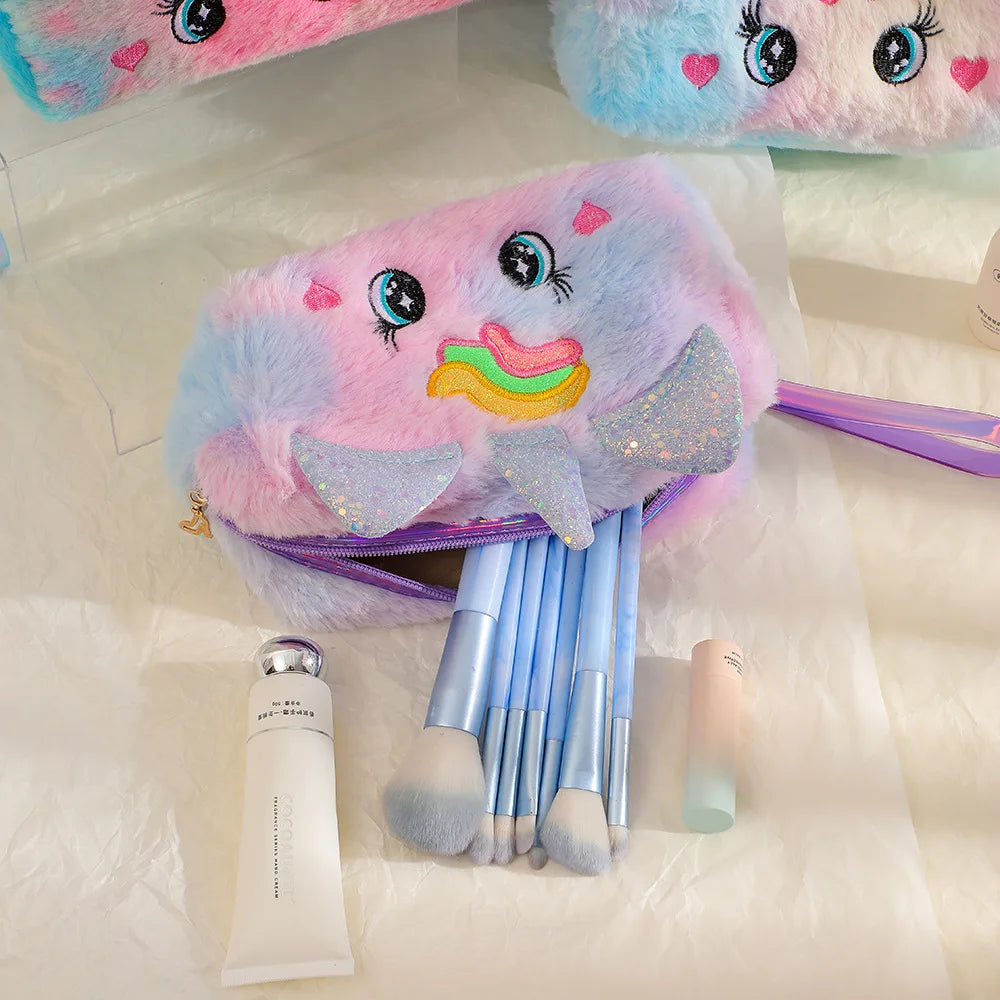 Cute Plush Unicorn Pencil Bag Aesthetic Pencil Cases Girl Kawaii Stationery Bag Children Large Capacity Pen Case School Supplies