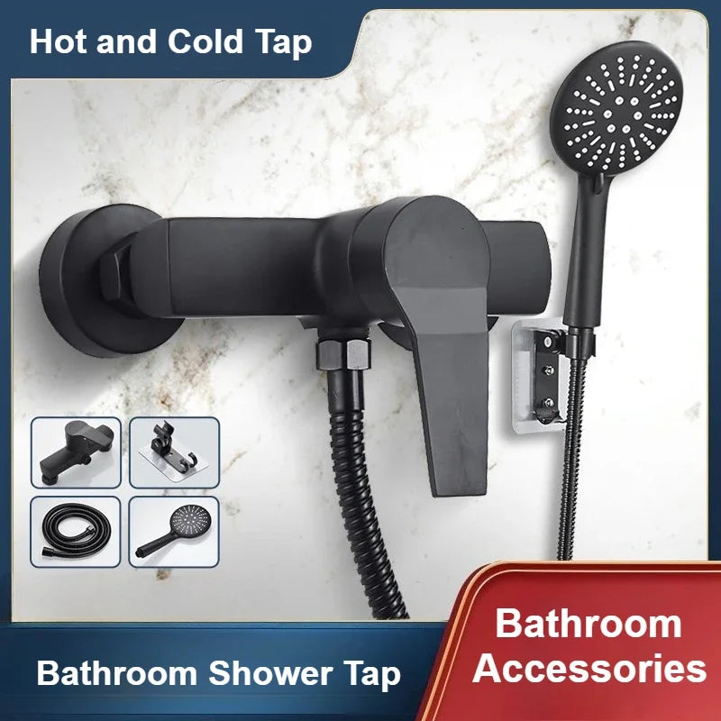 Black Bathroom Shower Faucet Wall-Mounted Mixer Valve Household Single Handle Hot and Cold Water Tap Shower Accessories