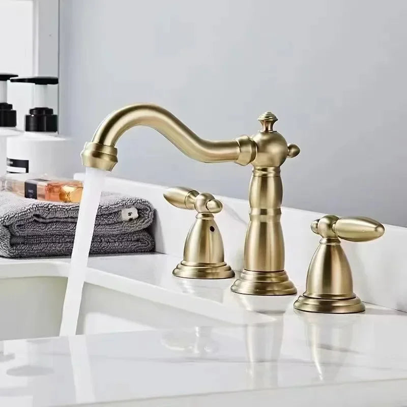 3 PCS Bathroom Faucets Dual Holder Three Hole Widespread Bathroom Sink Basin Faucets Deck Mounted Mixer Tap