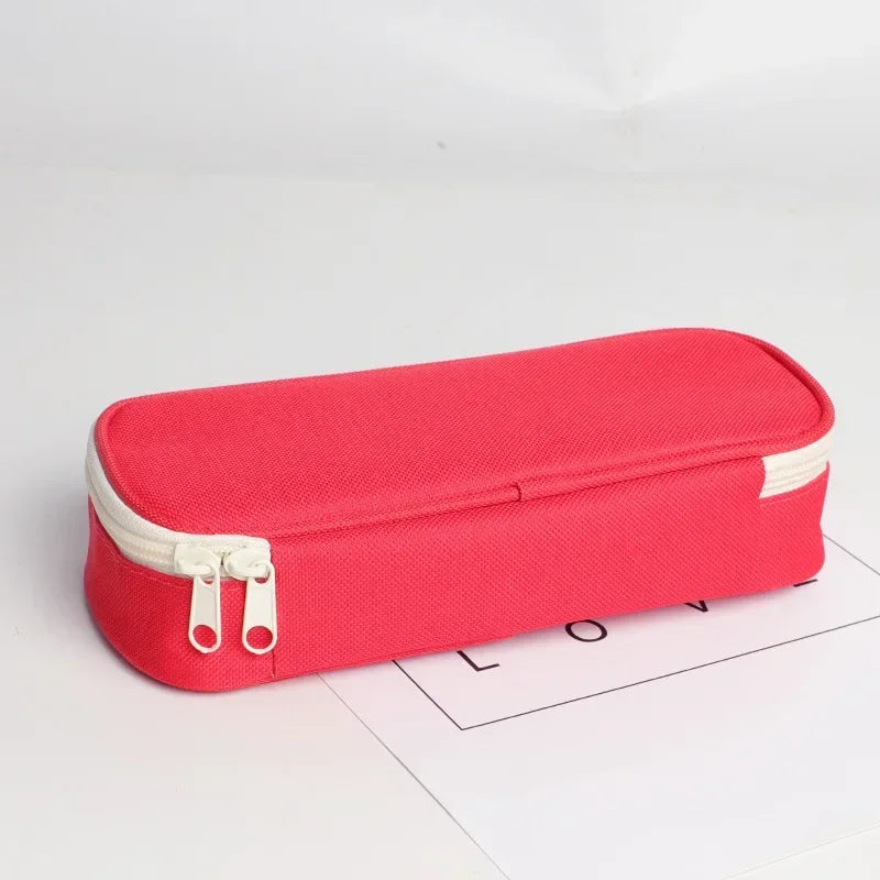 1 Piece Simplicity Student Pencil Case Creative Fashion Solid Color Pencil Bag High Capacity Canvas Stationery Storage Bag