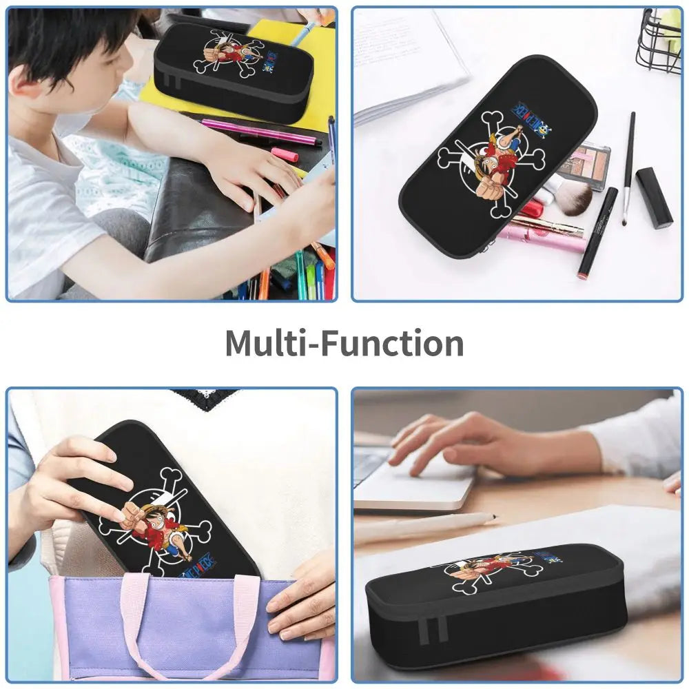 Custom One P-Pieces Cute Pencil Case Boys Girls Large Capacity Straw Hat Pirates Skull Pencil Bag Students Stationery