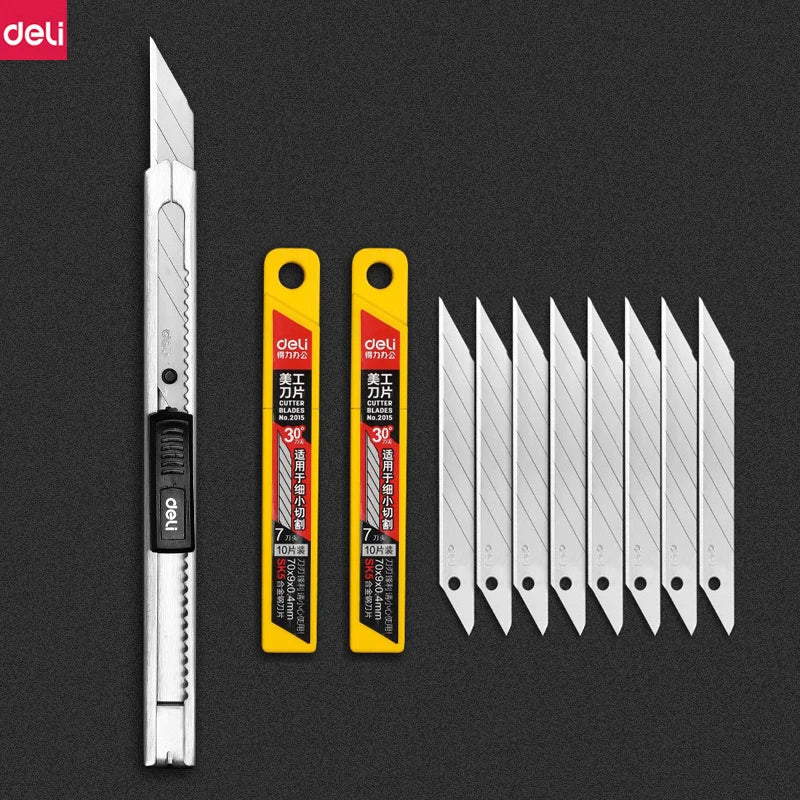 Deli Metal Utility Knife Paper Cutter Retractable Box Cutter Vinyl Craft Cutter Knife with 30 Degree Snap-off Blades  Art Knives