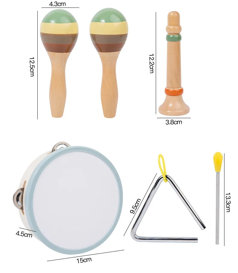 Montessori Wooden Percussion Set 6-in-1 Music Discovery Kit Toy for Toddlers 1-3 Years with Xylophone Shakers Sensory Toys Gifts
