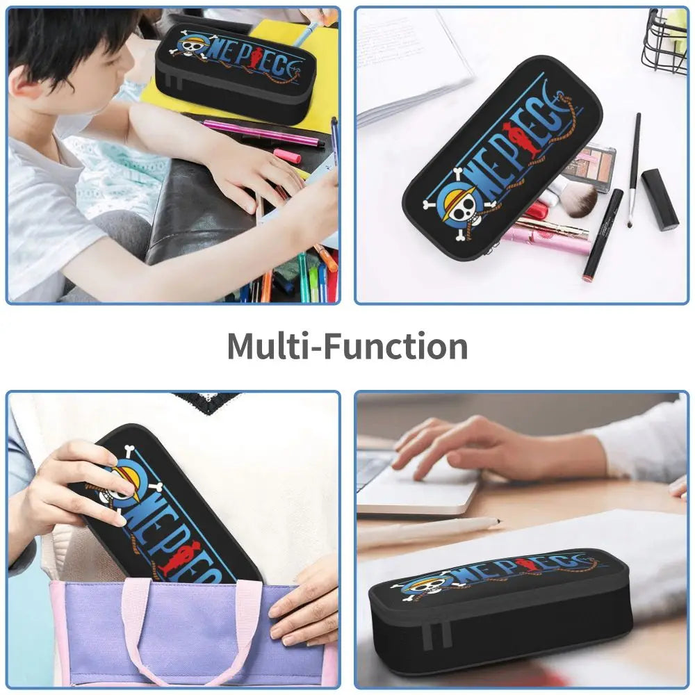 Custom One P-Pieces Cute Pencil Case Boys Girls Large Capacity Straw Hat Pirates Skull Pencil Bag Students Stationery