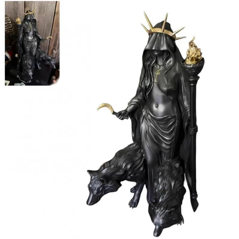 Halloween Greek Hecate Witch Statue Magic Hounds Resin Figurine Night Witch Modern Home Desktop Decoration Sculpture