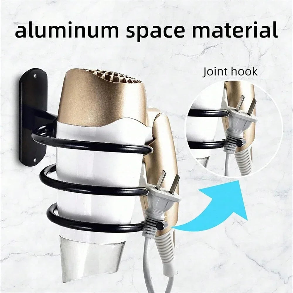 Hair Dryer Holder Wall Mounted Organizer Spiral Stand Holder Rack Aluminum Bathroom Shelf Storage Bathroom Accessory Wall Shelf