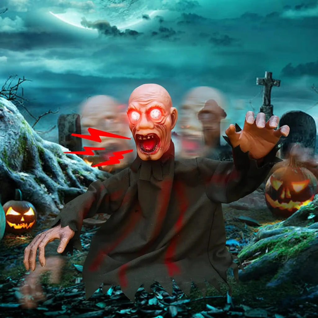 Halloween Swinging Ghost Yard Decoration with Sound Activated Creepy Noise for Haunted House Outdoor Graveyard Party Props