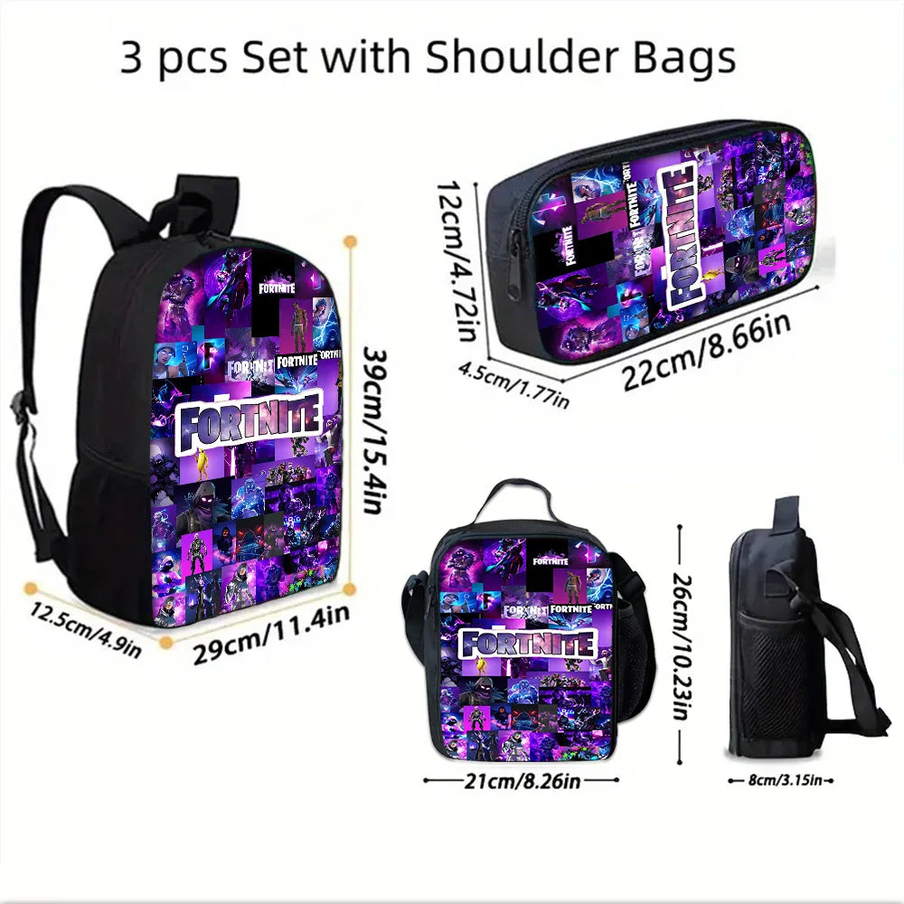 Child School Backpack with Lunch Bags ,Pencil Bags ,Hot Game Design-F-FortniteS School Bags for Boys Girls Best Gift