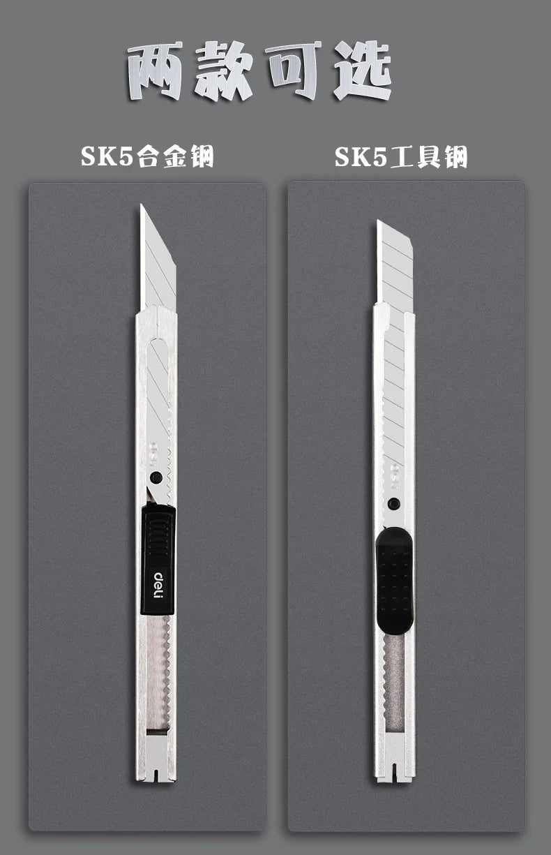 Deli Metal Utility Knife Paper Cutter Retractable Box Cutter Vinyl Craft Cutter Knife with 30 Degree Snap-off Blades  Art Knives