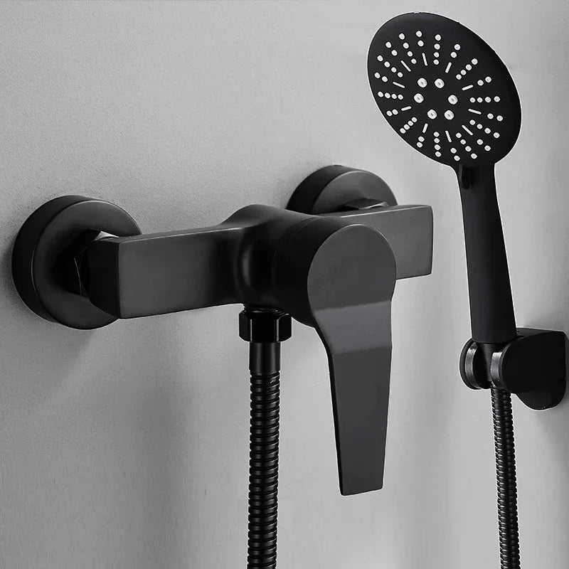 Black Bathroom Shower Faucet Wall-Mounted Mixer Valve Household Single Handle Hot and Cold Water Tap Shower Accessories