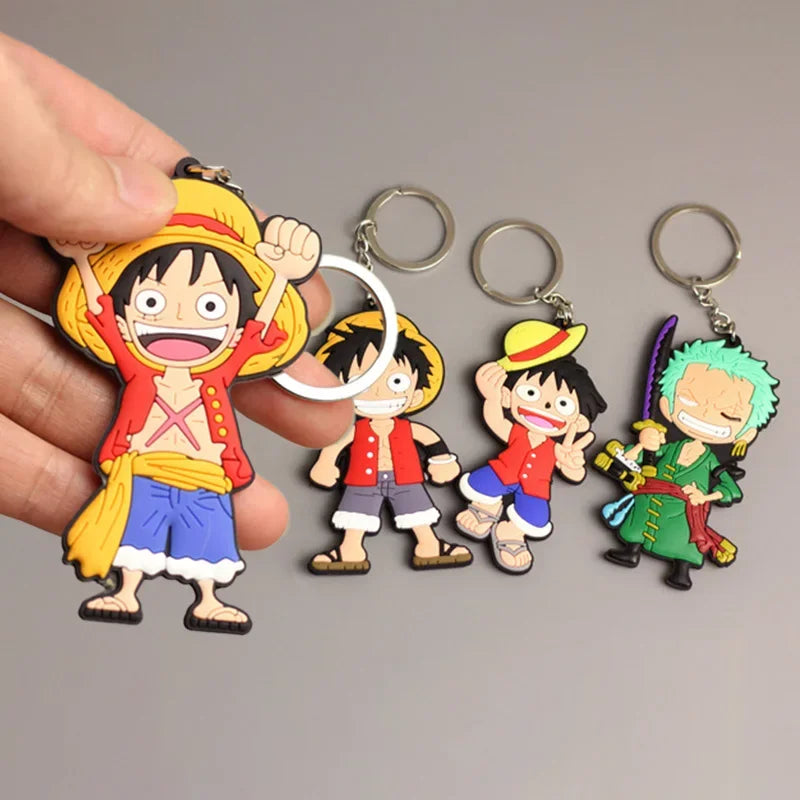 One Piece Anime Keychain Accessories Cartoons Luffy Zoro Action Figures Rubber Keyring for Car Keys Charms Key Chain Toys Gifts