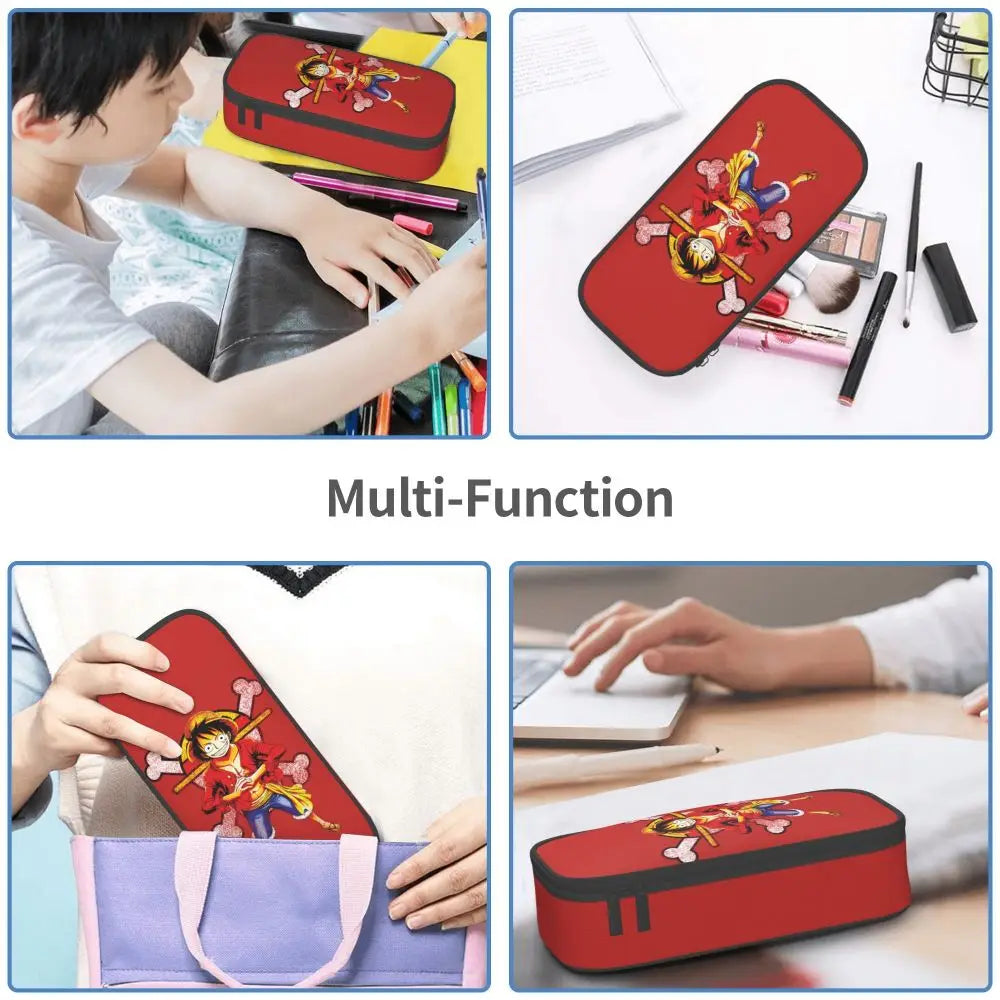 Custom One P-Pieces Cute Pencil Case Boys Girls Large Capacity Straw Hat Pirates Skull Pencil Bag Students Stationery