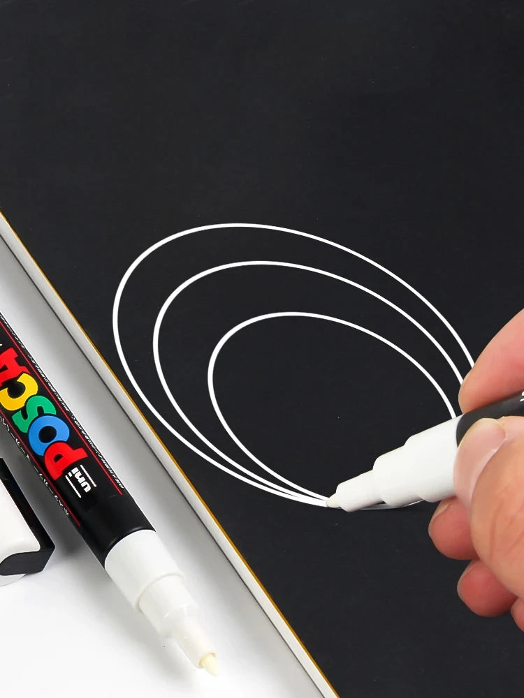 UNI POSCA Marker Pen,White Black Acrylic Plumones Rotuladores PC-1M,3M,5M POP Poster Pen/Graffiti Advertisement Art Supplies 1PC