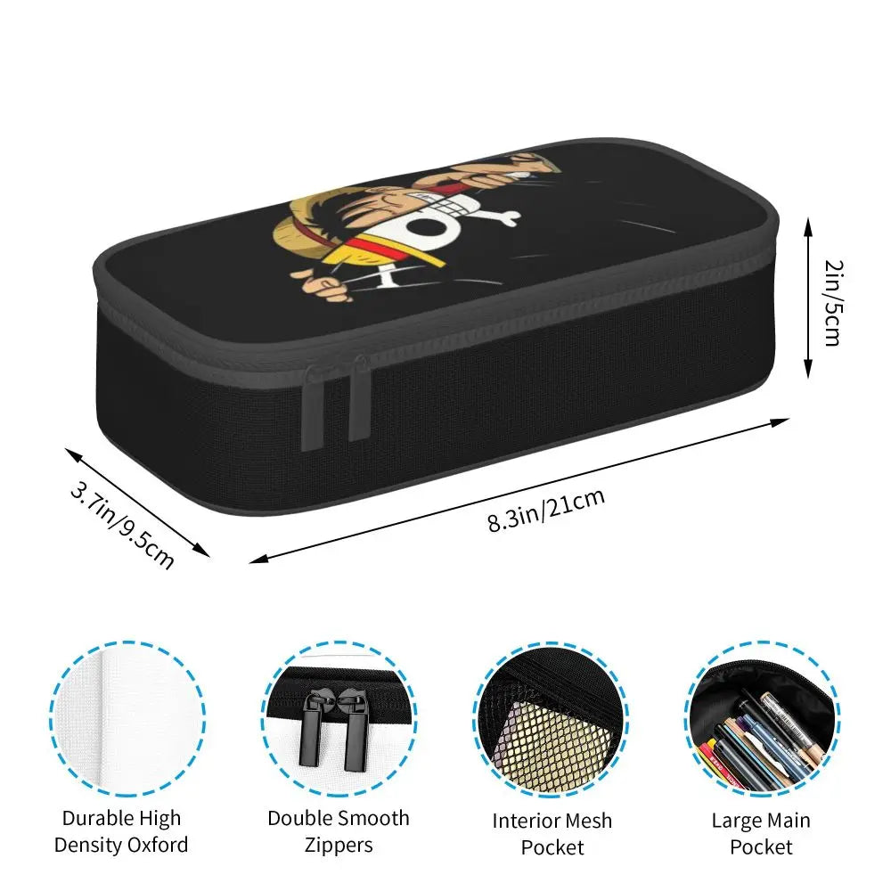 Custom One P-Pieces Cute Pencil Case Boys Girls Large Capacity Straw Hat Pirates Skull Pencil Bag Students Stationery