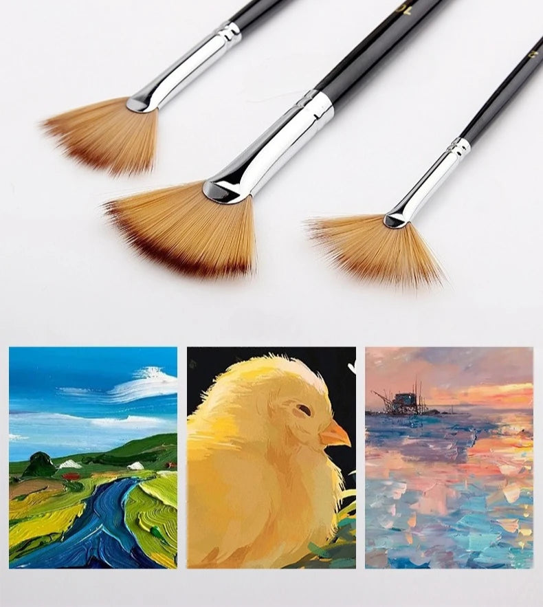 3pcs Fan Brush Set for Watercolor Oil Painting Acrylic Art Supplies Students Adults Beginners Drawing Tools