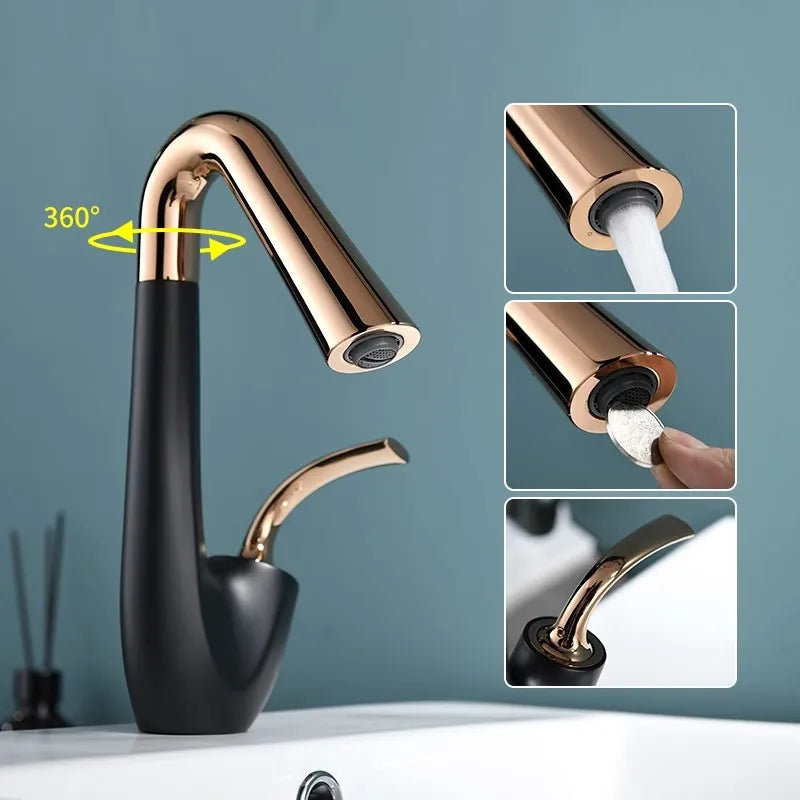 New Arrival Basin Faucet Hot and Cold Bathroom Single Lever Brass Black Rose Gold Rotation Sink Mixer Tap Decked