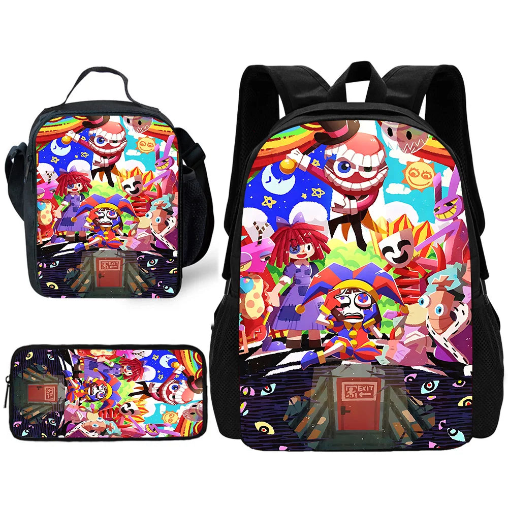 Cartoon A-AmazingS DigitalS Circus Child School Backpack with Lunch Bags ,Pencil Bags ,School Bags for Boys Girls Best Gift