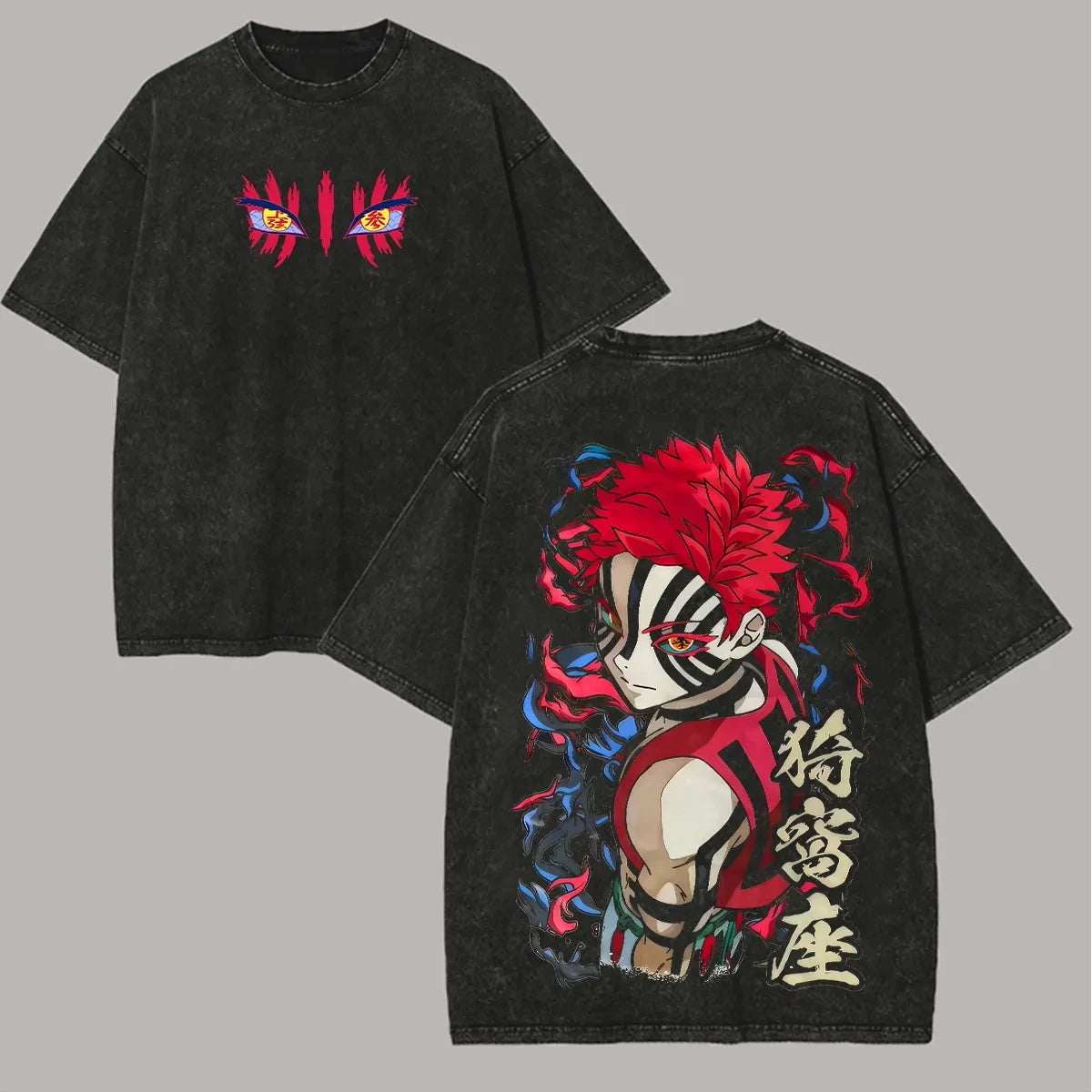 Demon Slayer Washed Retro Short Sleeve T-Shirt Casual Summer Wear Men's Comfortable Short Sleeve Half Sleeve Sports Popular Top