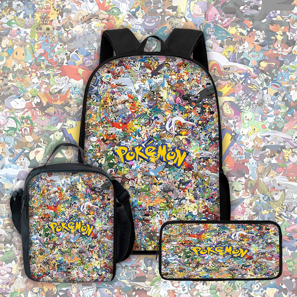 Cute Potdemiel cartoon Ball Child School Backpack with Lunch Bags ,Pencil Bags ,School Bags for Boys Girls P-PokéS Best Gift