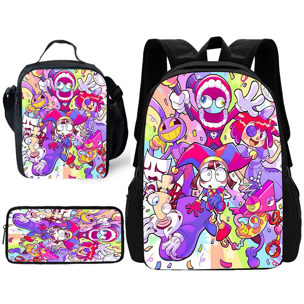 Cartoon A-AmazingS DigitalS Circus Child School Backpack with Lunch Bags ,Pencil Bags ,School Bags for Boys Girls Best Gift