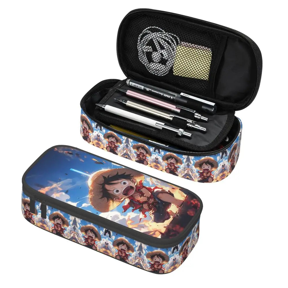 Custom One P-Pieces Cute Pencil Case Boys Girls Large Capacity Straw Hat Pirates Skull Pencil Bag Students Stationery