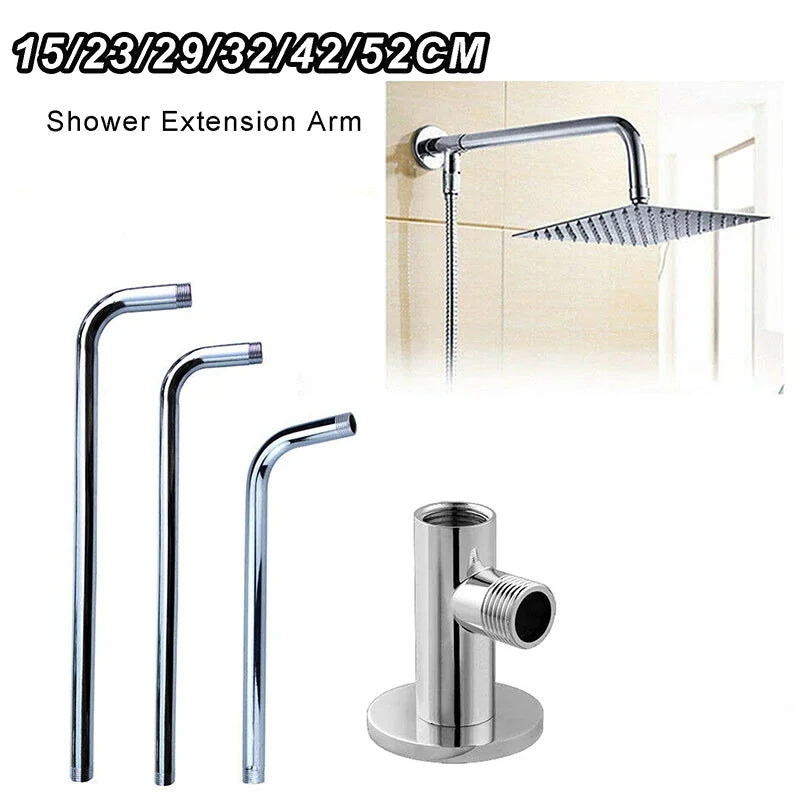 Shower Head Extension Arm Wall Mounted Stainless Steel Rainfall Extend Pipe Tube Shower Holder Base Bathroom Accessories