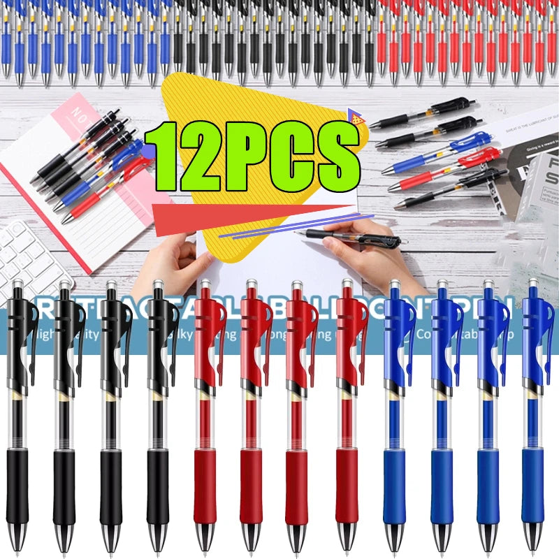 1-12PCS Retractable Red Blue Black Ink Gel Pens Colored Aesthetic Stationery Pen Supplies Ballpoint Office Pencil Writing School