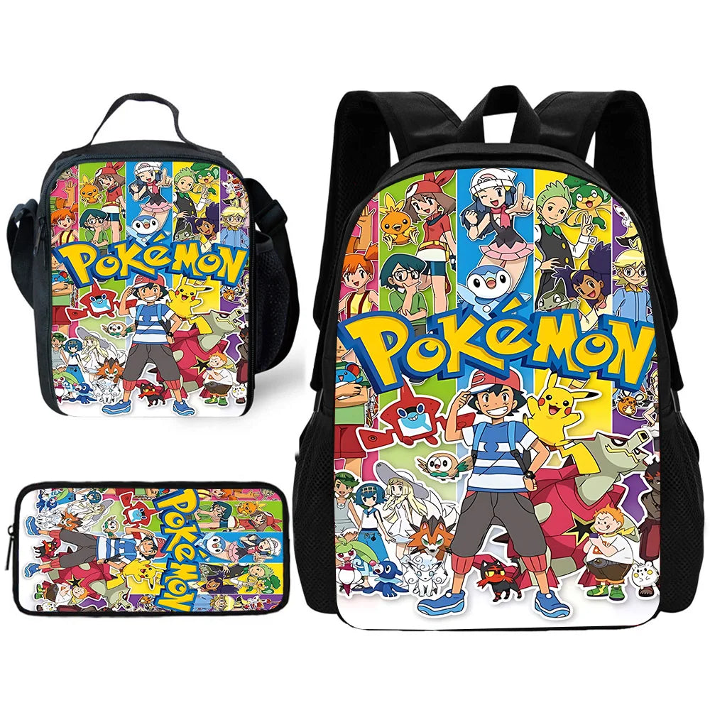 Cute Potdemiel cartoon Ball Child School Backpack with Lunch Bags ,Pencil Bags ,School Bags for Boys Girls P-PokéS Best Gift