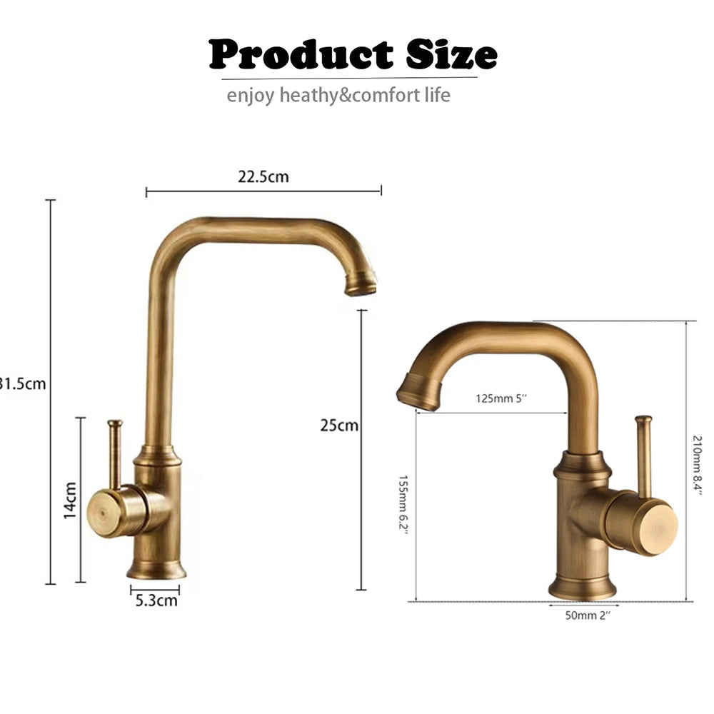 KEMAIDI Antique Brass Single Handle Bathroom Faucets Mixer Tap Multifunctional Faucets 360 Degree Swivel Bathroom Sink Faucet