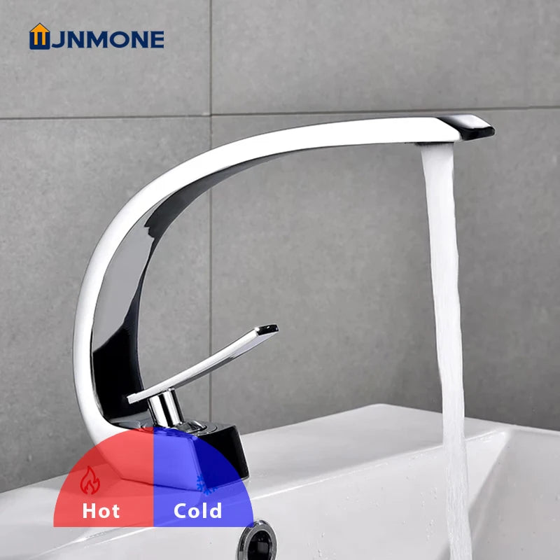 Modern Bathroom Sink Faucet Deck Mounted Brass Mixer Water Tap One Hole Crane Vanity Washbasin Black Basin Faucets for Bathroom