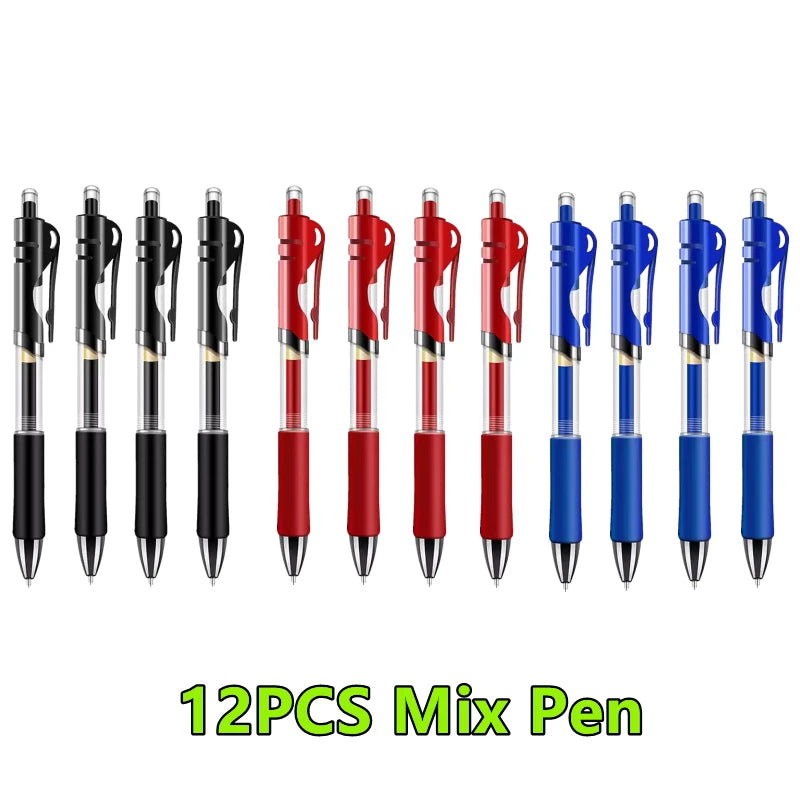 1-12PCS Retractable Red Blue Black Ink Gel Pens Colored Aesthetic Stationery Pen Supplies Ballpoint Office Pencil Writing School