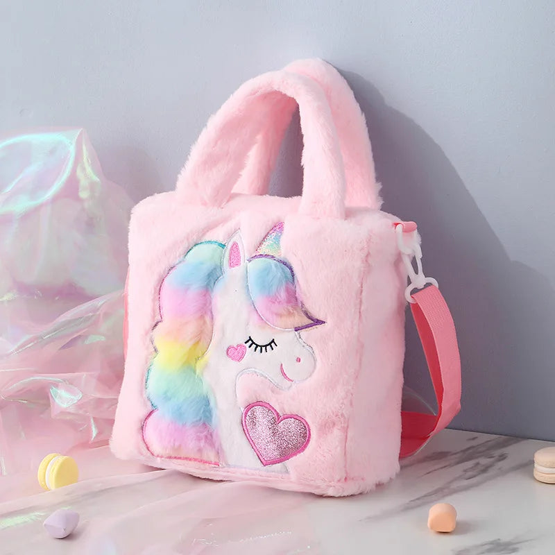 Kids Bags Shoulder Bags Cartoon Embroidered Plush One Shoulder Bag Cute Girl Children's Handbag Unicorn Girl Crossbody Bag Spot