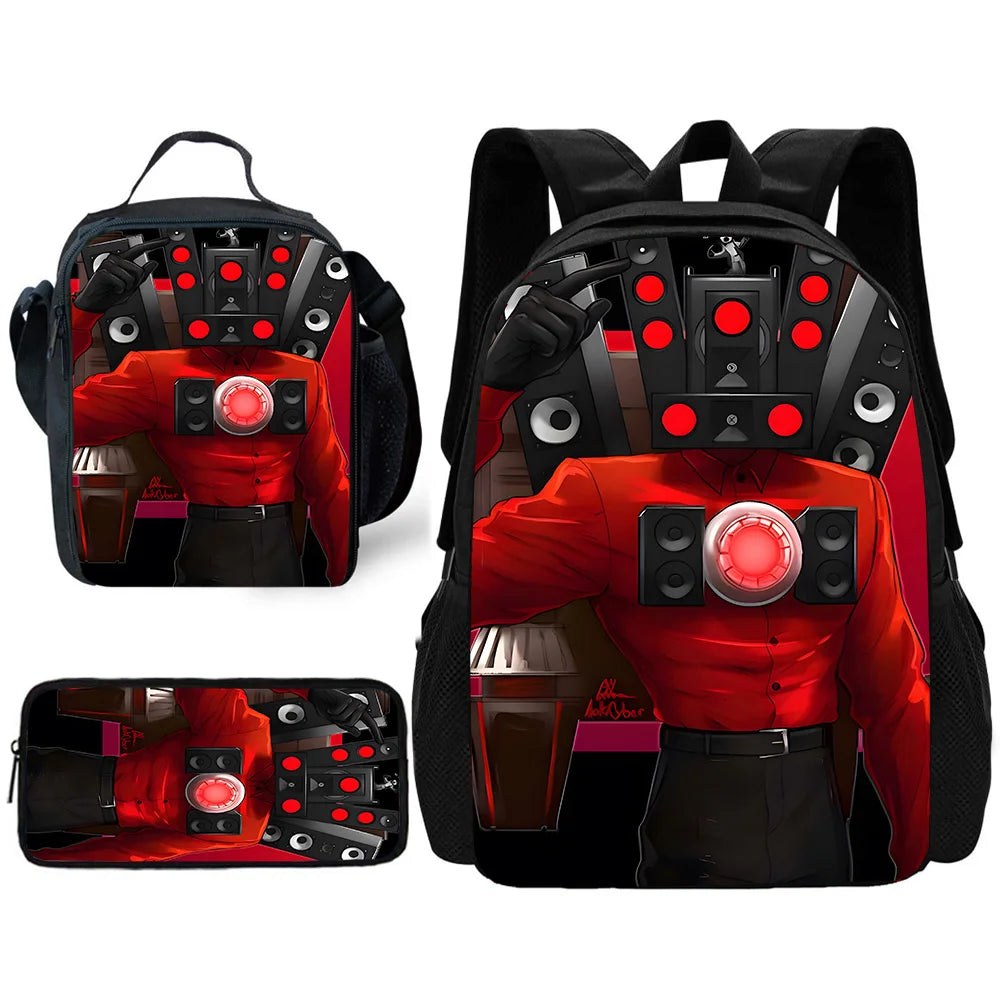 Child School Skibidi Toilet Backpack with Lunch Bags ,Pencil Bags ,School Bags for Boys Girls Best Gift