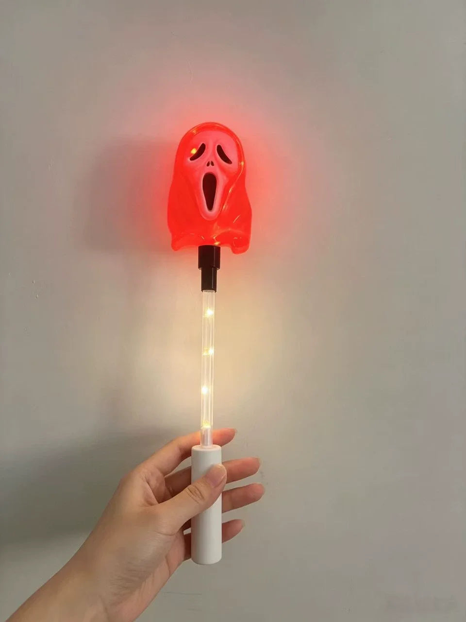 Halloween Ghost LED Light Up Wand,Battery Powered Glowing Scream Ghost Handheld Flashing Stick,Party Cosplay Decorations