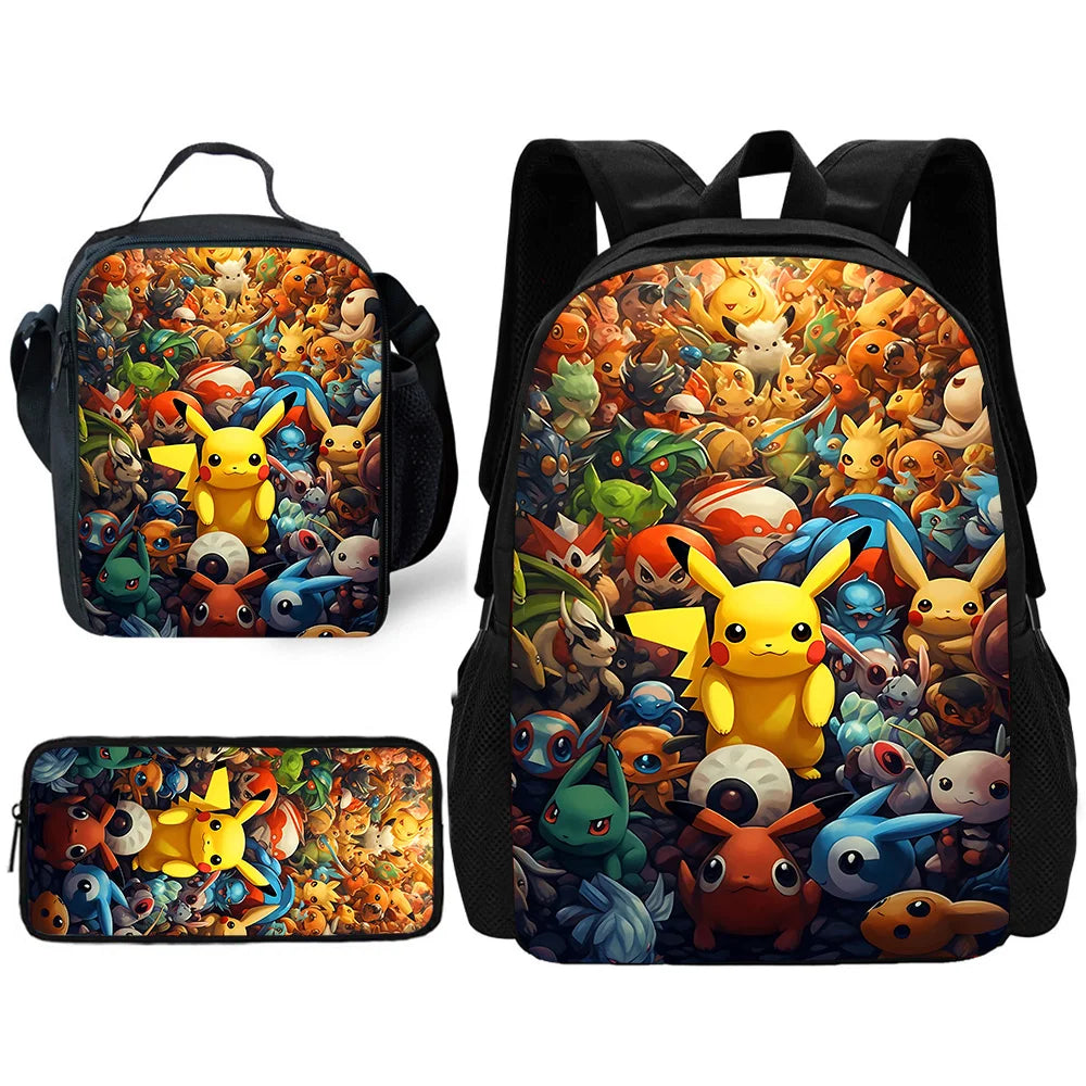 Cute Potdemiel cartoon Ball Child School Backpack with Lunch Bags ,Pencil Bags ,School Bags for Boys Girls P-PokéS Best Gift