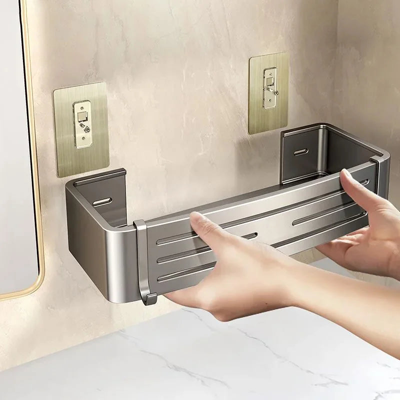 Punch-Free Bathroom Shelf Wall Mounted Shampoo Makeup Storage Holder Kitchen Toilet Square Self Adhesive No Drill Shower Shelves