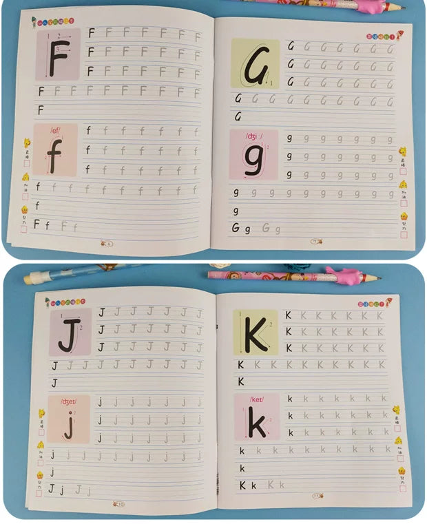 2 Books/set English Tracing Books - ABC Writing Practice Workbooks - Handwriting Exercises - Learn to Write Alphabet