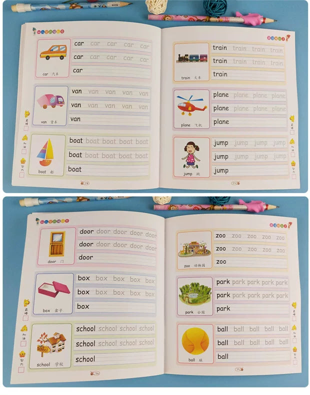 2 Books/set English Tracing Books - ABC Writing Practice Workbooks - Handwriting Exercises - Learn to Write Alphabet